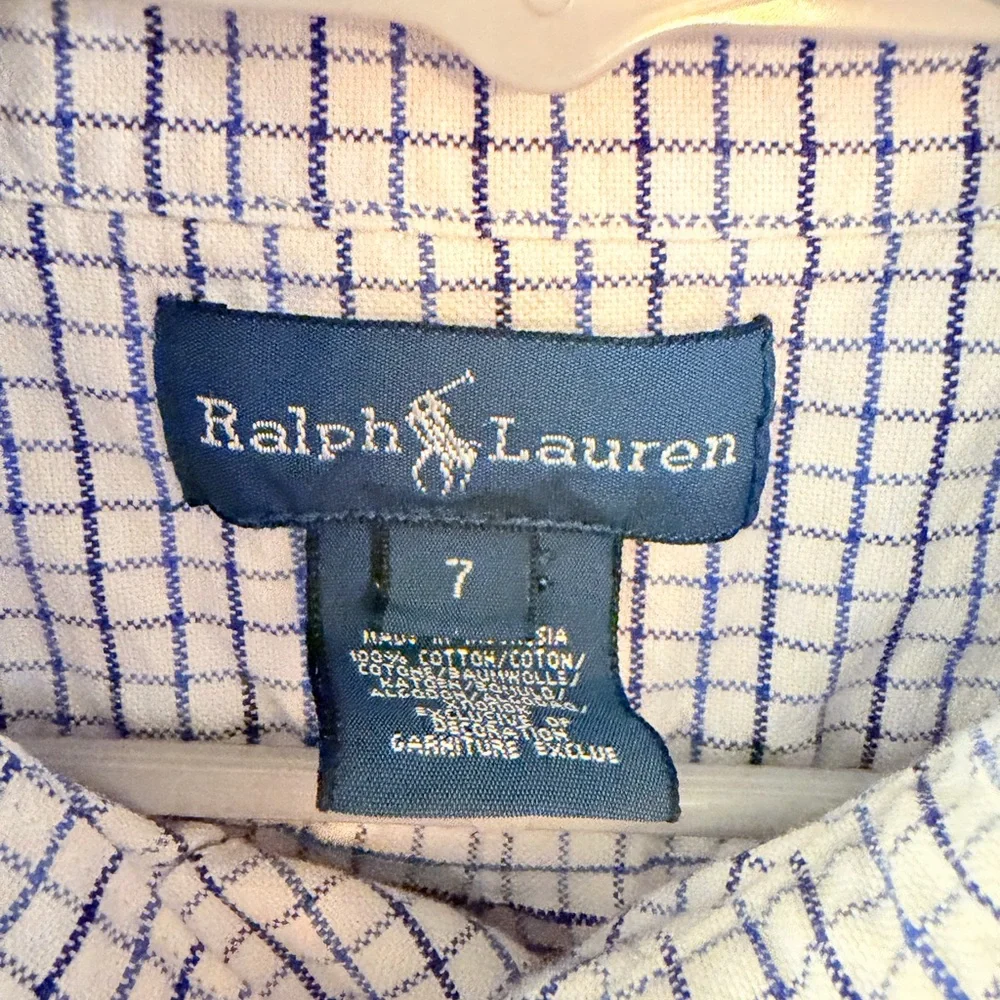 Boys Ralph Lauren Blue Checkered Button Down Shirt - Size 7